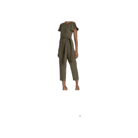 Calvin Klein Flutter Sleeve Belted Jumpsuit Size 12 Women Olive Green Cropped